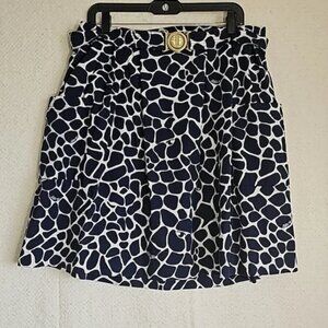 NWT Lilly Pulitzer Navy Blue and White Giraffe Print Skirt with Logo Belt - 12